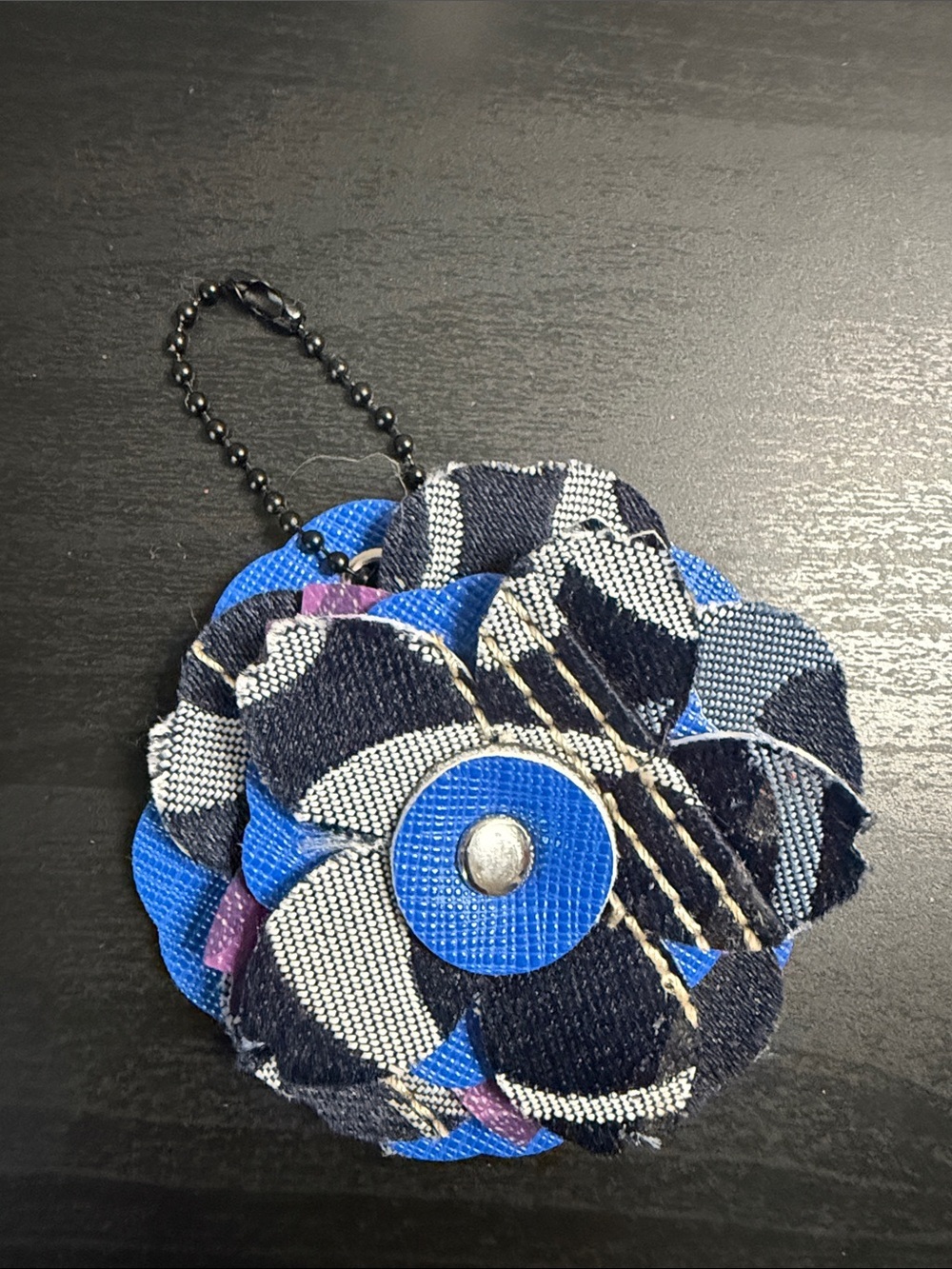Floral Patchwork Keychain Bag Charm in Blue and Black